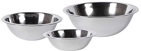 Argon Tableware 3 Piece Mixing Bowl Set - 3 Sizes - Stainless Steel Kitchen Nesting Baking Dishes Deep Salad Bowl for Cooking, Baking, Picnic Snacks
