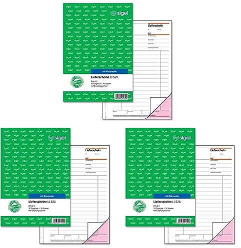 SIGEL LI525 Lieferscheine mit Empfangsschein, A5, 2x50 Blatt, 1 Stück (Packung mit 3)