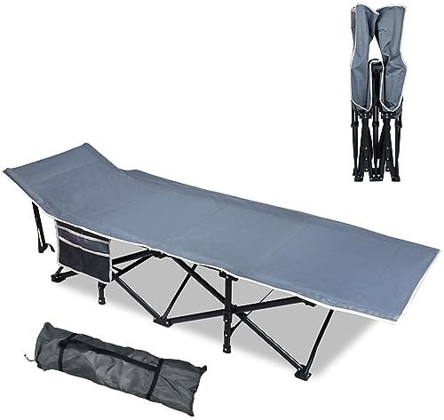 VA-Cerulean Lettino da campeggio pieghevole con tasca laterale e borsa per il trasporto, leggero, portata 250 kg, letto pieghevole per viaggi, giardino, spiaggia, campeggio, ufficio, 190 x 62 x 38 cm