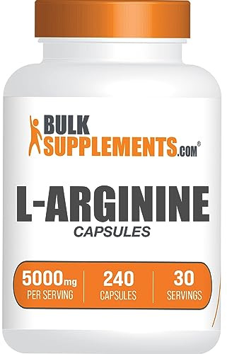 BulkSupplements.com L-Arginine Capsules - Arginine Supplement, Nitric Oxide Supplement - Gluten Free, 8 Capsules per Serving (5000mg), 240 Count (Pack of 1)