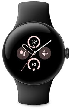 Google Pixel Watch 2 with the best of Fitbit Heart rate tracking, stress management, safety features – Android smartwatch – Matte Black Aluminium Case – Obsidian Active Band – LTE