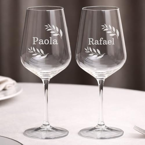 Wanapix | Calice di Vino Personalizzato | Bicchiere da Vino | Cristallo di Boemia | Inciso al Laser | 45 cl | Set da 2 | Regalo originale | Name