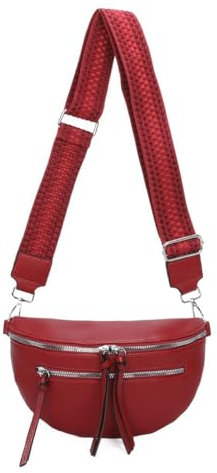 ITALYSHOP24 Damen Tasche Umhängetasche Brusttasche Muster Gürtel Bauchtasche Crossbody Gürteltasche Hüfttasche Crossover Bodybag Schultertasche Handytasche Leder Optik Rot S