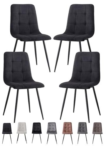 GrandCA HOME 4er-Set Esszimmerstühle,mit Cord-Polstersitz, Moderne Küchenstühle mit Metallbeinen, Schwarz
