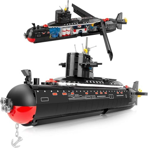 Finger Rock Submarine U-Boot Klemmbausteine Set, 519 Teile 39cm Lang Atom Submarine Modellbausatz, Militär Schiff City Geschenk ab Erwachsene und Jugendliche