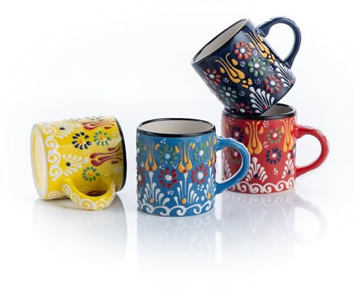 SULTAN'S GARDEN Ceramic Espresso Cups - Set of 4, 5 Oz Each, Handmade, 2.75 Inch, Multicolor Demitasse, Microwave & Dishwasher Safe