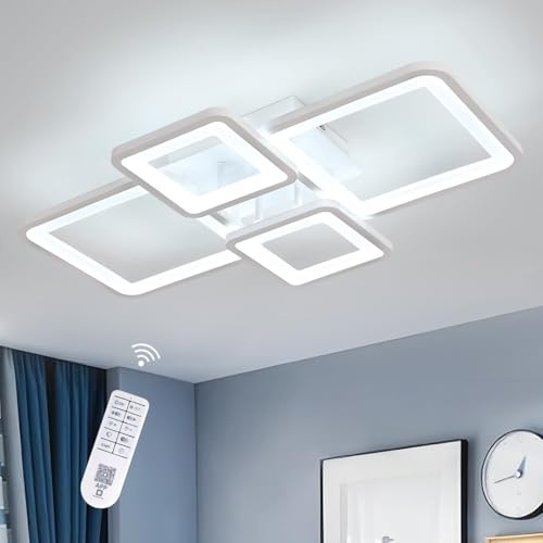 DELIPOP Plafon LED Techo Regulable, 54W Lámpara de Techo con Mando Blanco | Luz de Techo Moderno Cuadrado para Salón Dormitorio Comedor Cocina