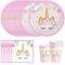 FORYNXHWIN 52Pcs Unicorn Party Tableware Set, juego de platos de unicornio, Decoraciones Cumpleaños Unicornio con Platos, Taza, Servilletas Para Niños (Pink)