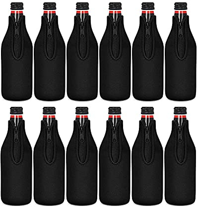 Bordhap 12-pack ölflaska kylhylsor håll kall dragkedja neopren isolerad ärm skydd svart