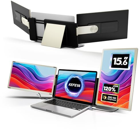 KEFEYA Laptop Screen Extender,Portable Monitor for Laptop with 120% sRGB, FHD IPS & USB to HDMI Hub & 235° Rotation, Triple Monitor Extender Plug & Play Fits for All Laptops