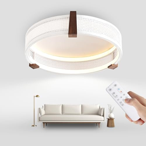 RRBEST LED Deckenleuchte Holz Dimmbar, 50W Rund Holzoptik Deckenlampe mit Fernbedienung, 3000K-6000K, Moderne Wohnzimmerlampe LED Deckenlampe weiß mit Memory Funktion