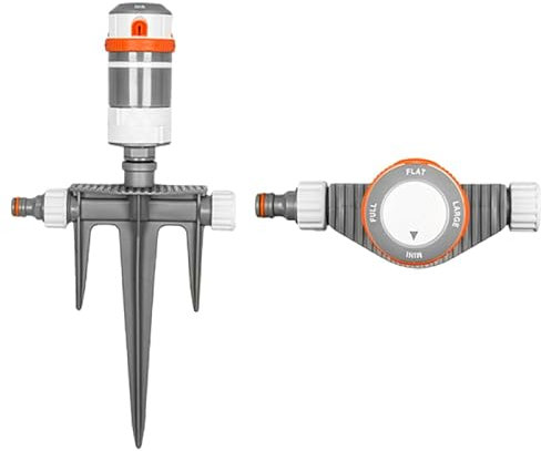 Aspersor circular para césped, 4 funciones, estaca blanca, 350 m²