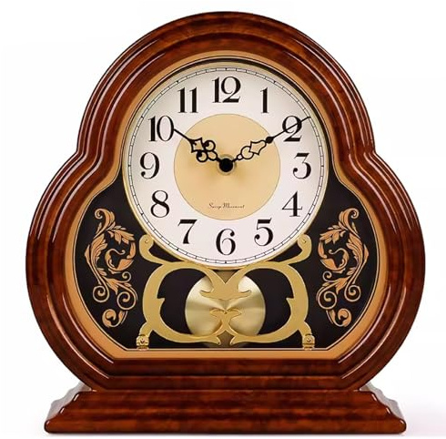 Horloge de cheminée en bois à piles avec mouvement silencieux – Horloge de table vintage pour salon, cheminée, décoration de cheminée