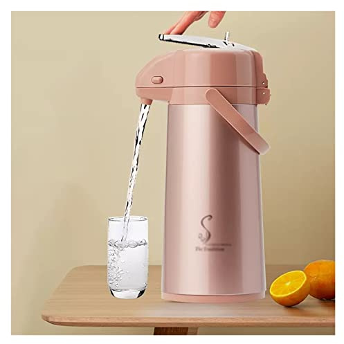 MEHWSAR Airpot Coffee Dispenser Thermal Thermos with Pump,Stainless Steel Vacuum Thermal Beverage Dispenser,Thermal Flask Coffee Jug for Hot & Cold Drinks(Pink,2.2L)