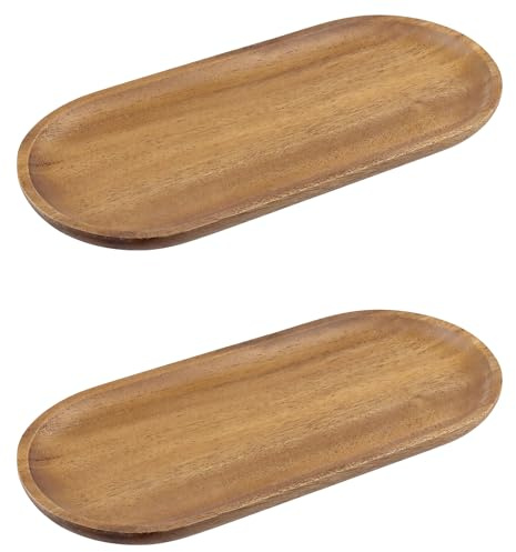 CHEUKYIU 2 Stück Ovale Holztabletts, 30 x 14 x 2 cm Holz Servierplatte, Dekotablett Kann verwendet Werden Haus, Tee Kaffee, Esszimme, Untersetzer, Schlüssel, Kleinigkeiten