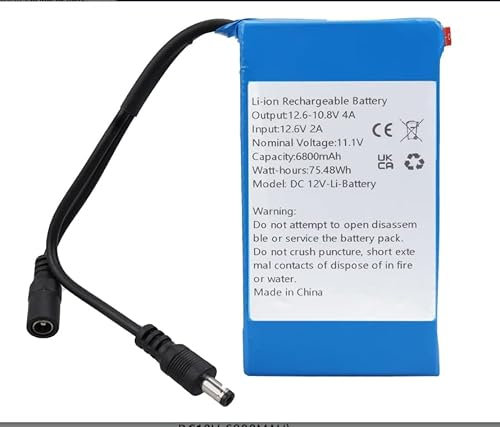WoskjXas DC 12V 6800mAh Batería Recargable de Iones de Litio para la Mayoría de los Dispositivos de 12V, Cámaras Inalámbricas, Videocámaras, Reproductores MP3, Cámara CCTV, Enrutador, DVD, etc