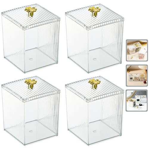 KPSRFG 4-Piece Cotton Pad Dispenser, Transparent Cotton Pad Dispenser | Cotton Bud and Tampon Holder for Bathroom Vanity, Dressing Table and Cosmetic Organisation