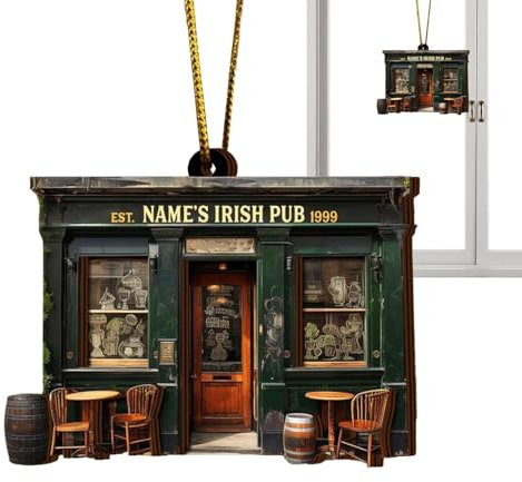 Irish Pub Weihnachtsschmuck | Irish Pub Weihnachtsbaum Ornamente | Rückspiegel Ornament Irland Grün Ornamente Festliche Dekoration für Haustür
