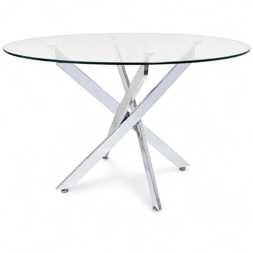 IBERA HOME Mesa Redonda de Cristal Templado de 120 cm para Comedor o Cocina - Elegancia y Estabilidad en Diseño Contemporáneo (Gris)