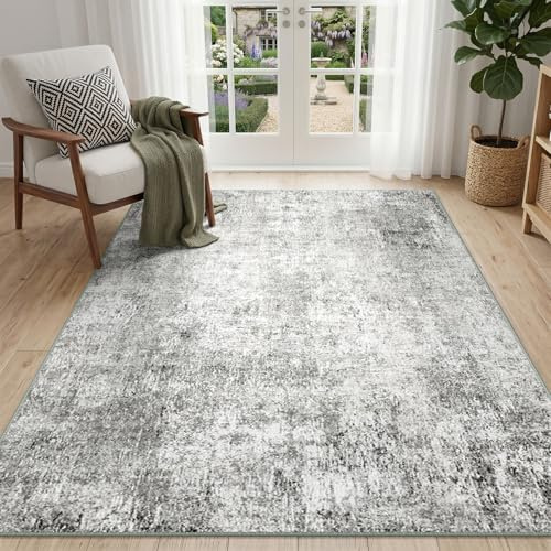 DEFYNEE Rugs Living Room 90 x 150 cm, Washable Rug for Bedroom, Greywhite