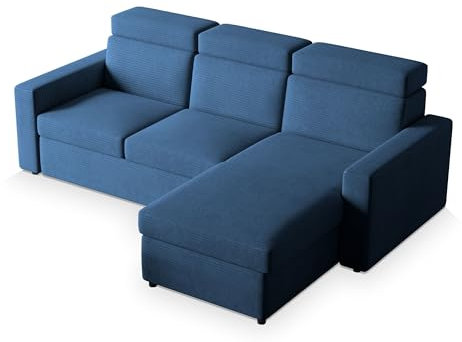 Masseno Ecksofa PADWA mit Schlaffunktion L-Form, Sofa mit Bettkasten, Wohnzimmersofa, Couch, Soffa, Bettsofa, Couchgarnitur- Blau, POSO 05
