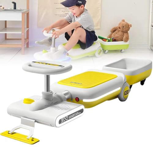 Go Kart per La Pulizia per Bambini, Go Kart per La Pulizia Dei Pavimenti con Mocio, Auto Elettrica Portatile Wiggle, Kart per La Pulizia Retrattile con Contenitore Di Archiviazione,Yellow