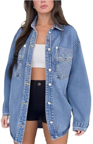 PAOLA RIBONI Womens Denim Jacket Wash Jean Jacket Coats With Pockets (US, Alpha, Large, Regular, Regular, Blue)