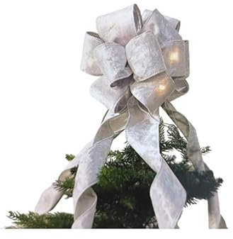 Chianese Fiocco puntale 25 cm con luci LED calde: rivestimento in velluto bianco elegante, perfetto per la punta dell’albero di Natale, decorazione natalizia raffinata e luminosa