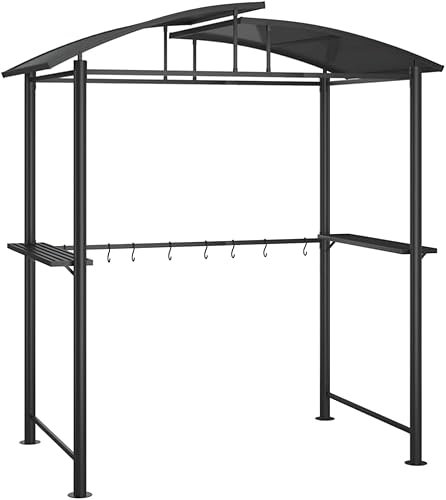 Emmtore Grillpavillon, Grillüberdachung mit Seitenregalen, BBQ Pavillon Stahlrahmen, Gartenpavillon Grillzelt, Anthrazit 210x114x230cm Stahl