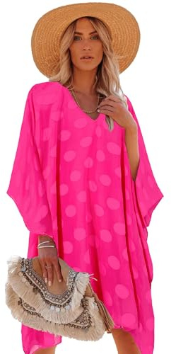 Breezy Lane Kaftan Cover Up Strandkläder för Dam Strandklänning Bikini Baddräkt Blommönster Överdrag Caftan Strandresortkläder, Rosenröd, En Storlek