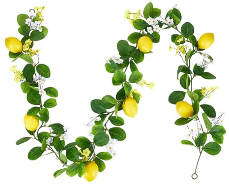 PH PandaHall Couronne de Citrons Artificiels 1.62m Couronne de Faux Fruits D'Été Feuilles Vertes Citronnées Fleurs de Vigne de Citron pour Décoration Murale Maison Fête Mariage