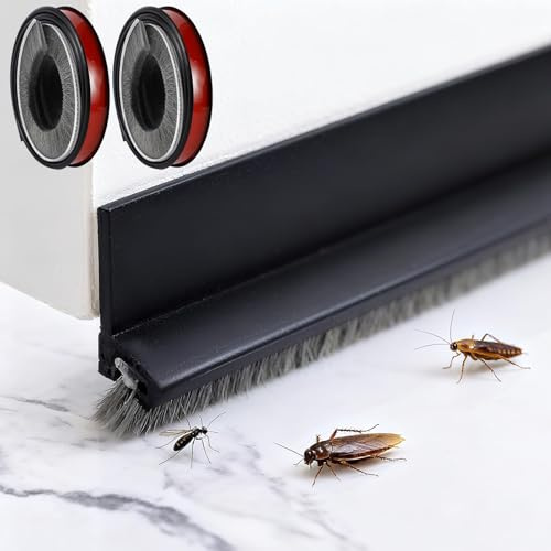 2 Piezas Burlete Puerta Entrada 100cm Cepillo Bajo Puerta Burlete Aislante Exterior con Cepillo Autoadhesivo Puede Cortar Medida Silicona Sella Debajo Puertas Interior Antipolvo Acústico Prueba Viento