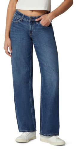 Amazon Essentials Jeans a Vita Bassa, Ultra Morbidi, a Gamba Larga Donna, Stone Medium Wash, 48