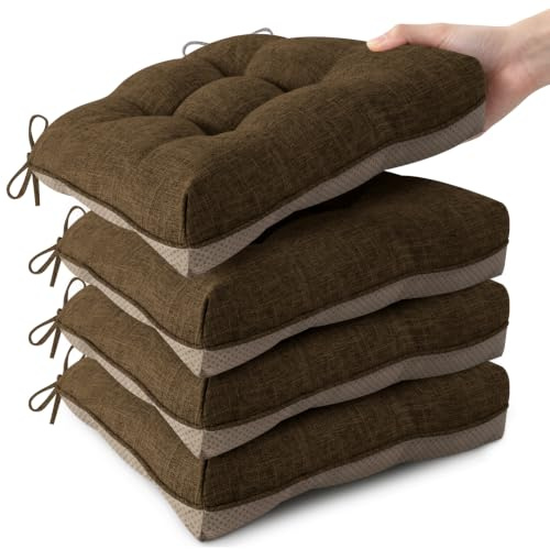 FlyGulls 4 Pack Seat Cushions for Dining Chairs 40 x 40 x 8cm Coffee
