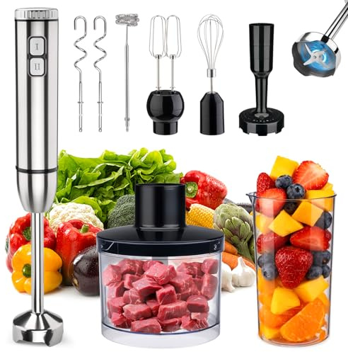 YODHOSA Immersion 8 in 1 Hand Blender 25 Speed & Turbo Mode Handheld Blenders Electric Sitck Blender with Beaker Chopper Milk Frother Frother Grinder and Mixer