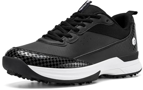 FitVille Men's Golf Shoes Extra Wide Fit Spiked Golf Shoes Comfortable Non Slip Outdoor Casual Sneakers Trainers
