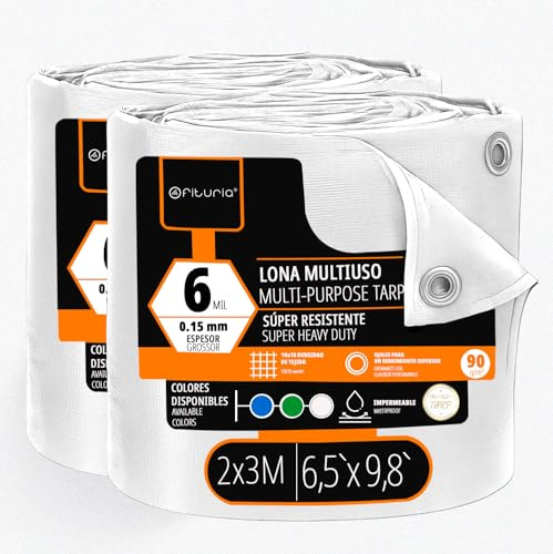 OFITURIA Lona Multiuso Impermeable 2 x 3 m Blanco, Pack 2 uds, Ideal para Cubrir y Proteger Muebles y Objetos en Exterior, jardín, Camping y Obras (2x3m, 2 uds)