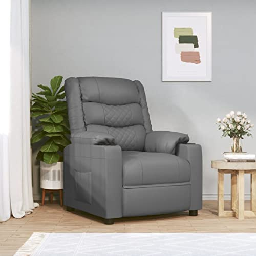Hoopleep Relaxsessel Grau Kunstleder, Manuelle Liegefunktion, Verstellbare Rückenlehne, Bequemer Loungesessel für Wohnzimmer, Schlafzimmer, Lesesessel, Polstersessel