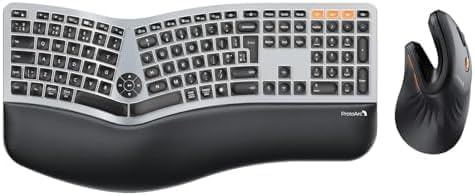 ProtoArc EM11 NL Ergonomic Vertical Mouse and EK01 Plus Backlit Wireless Ergonomic Keyboard