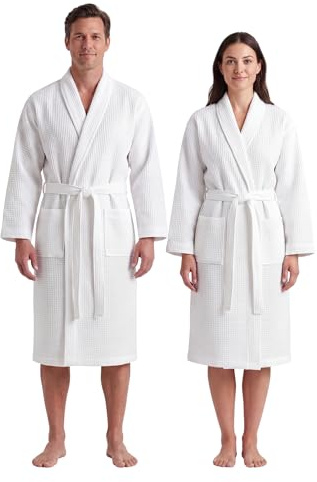 BOSKIMO Bata Ligera Waffle Unisex - Albornoz Verano para Hombre y Mujer, Tejido Gofré Transpirable, Cinturón y 2 Bolsillos - Ideal Casa, Piscina, Spa, Hotel - Tallas S a XL