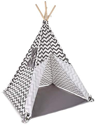Bandits & Angels Tipi Spielzelt Indian Grey für Jungen und Mädchen ab 3 Jahren – Graues Zelt für drinnen und draußen – Tipi-Zelt – 100% Baumwolle – Spielzelt für Kinder