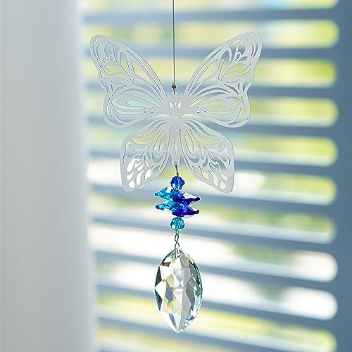 H&D HYALINE & DORA Atrapasueños de Arco Iris de Cristal Hecho a Mano Que cuelga la decoración de la Ventana Colgante de la Mariposa del Metal