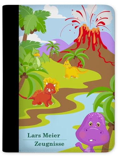 CreaDesign Customize A4 Zeugnismappe für Kinder 26,7x32,7x1 cm, Sichtbuch mit 10 Klarsichthüllen, erweiterbar auf bis zu 20 Taschen, Dino design, Dokumentenmappe für Schüler