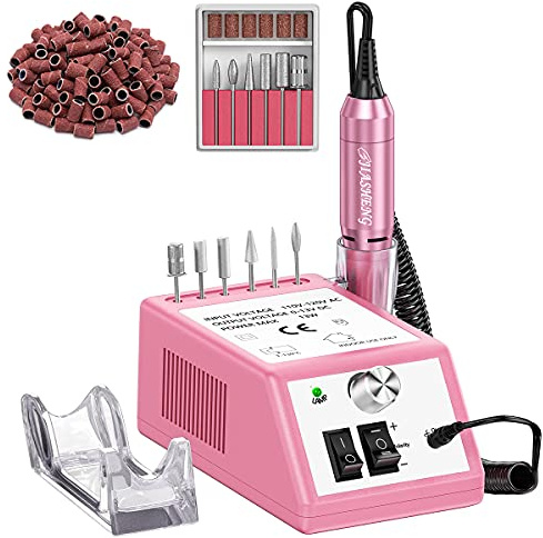20000RPM Electric Nail Drill Professional Nail File Drill Acrylic Nails Kit for Manicure Gel Nail Polish Remover with 1 Pack of Sanding Bands(Pink)