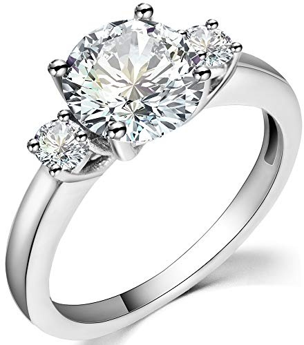 Jude Jewelers Stainless Steel Round Cut Three Stone Wedding Engagement Anniversary Promise Ring (Silver, 13)