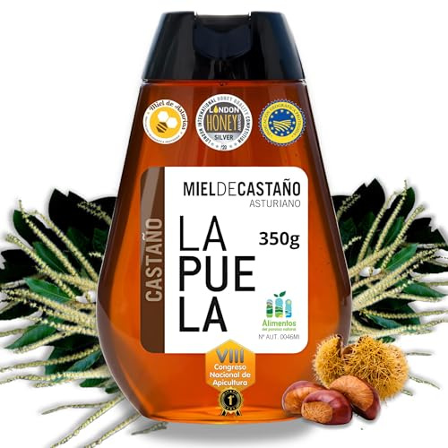 LAPUELA Miel de Castaño 100% Natural. Miel Pura de Abeja Aroma Floral con Toque Amaderado Único. Beneficios Saludables y Pura Tradición Más Aroma y Sabor. Producción Artesanal Asturias
