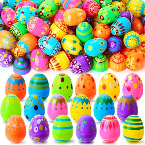 JOYIN 100 PCS Plastic Impresos Huevos de Pascua Brillantes 2.3 de Alto para cacería de Pascua, Rellenos de Rellenos de Canasta, Suministros de premios en el Aula, golosinas y Favor de la Fiesta