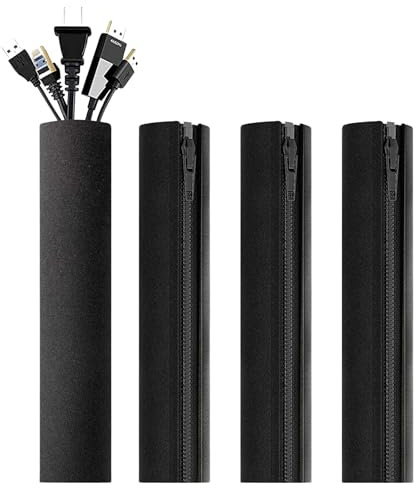 4 x Neoprene Cable Tidy Sleeves - Zippable - 50cm each - Wire Organiser for Computer, TV or Gaming Console - Gaming Accessory