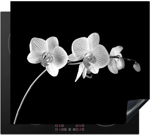 MuchoWow© Protège-plaque à induction | 60x52 cm - Plaque Protection Vitrocéramique Induction - Vinyl - Orchidée - Fleurs - Noir - Rose - Boutons - Couvre Plaque de