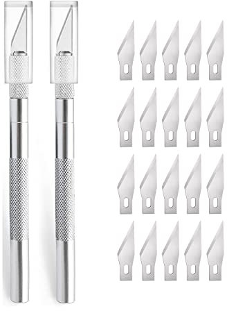 2 coltelli da intaglio, Cutter di precisione con 20 lame di ricambio, taglia taglierino, bisturi modellismo (bulino)